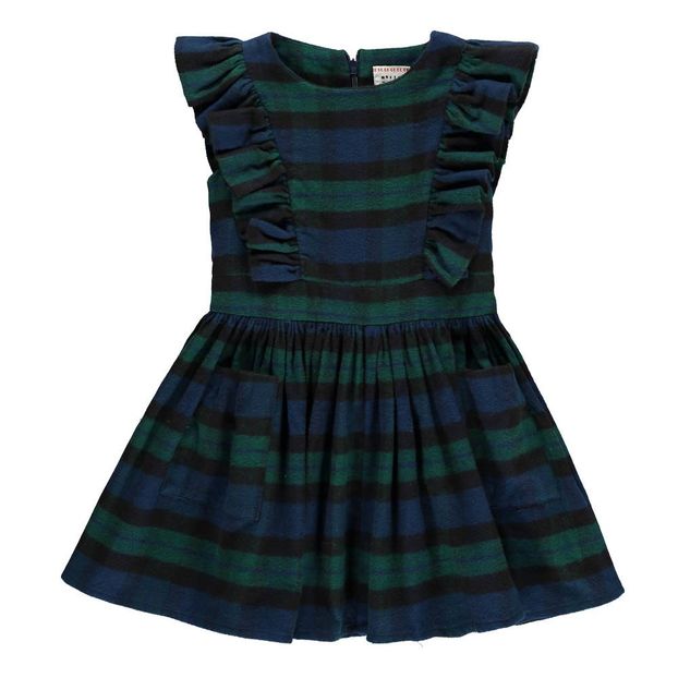 Robe Flanelle Carreaux Volants Gardenia Vert sapin