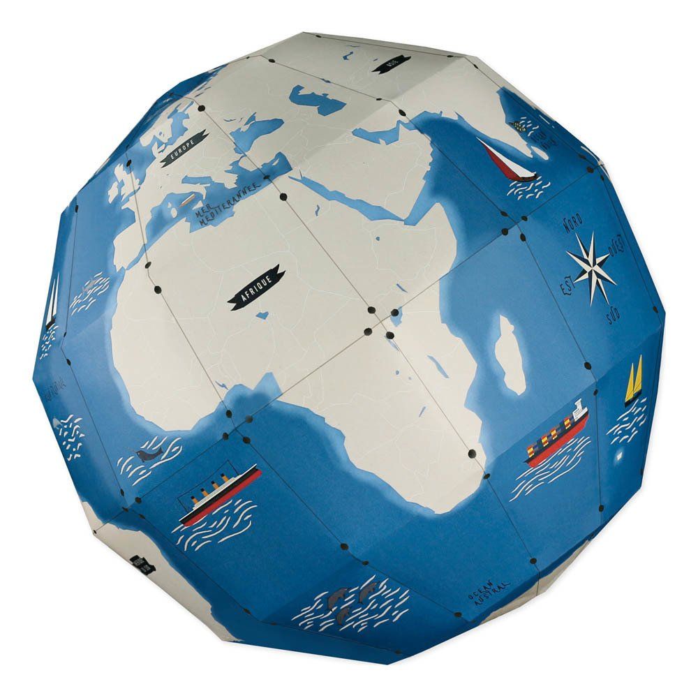 Pirouette Cacahouète - Globe 3D à monter avec 45 stickers - Bleu
