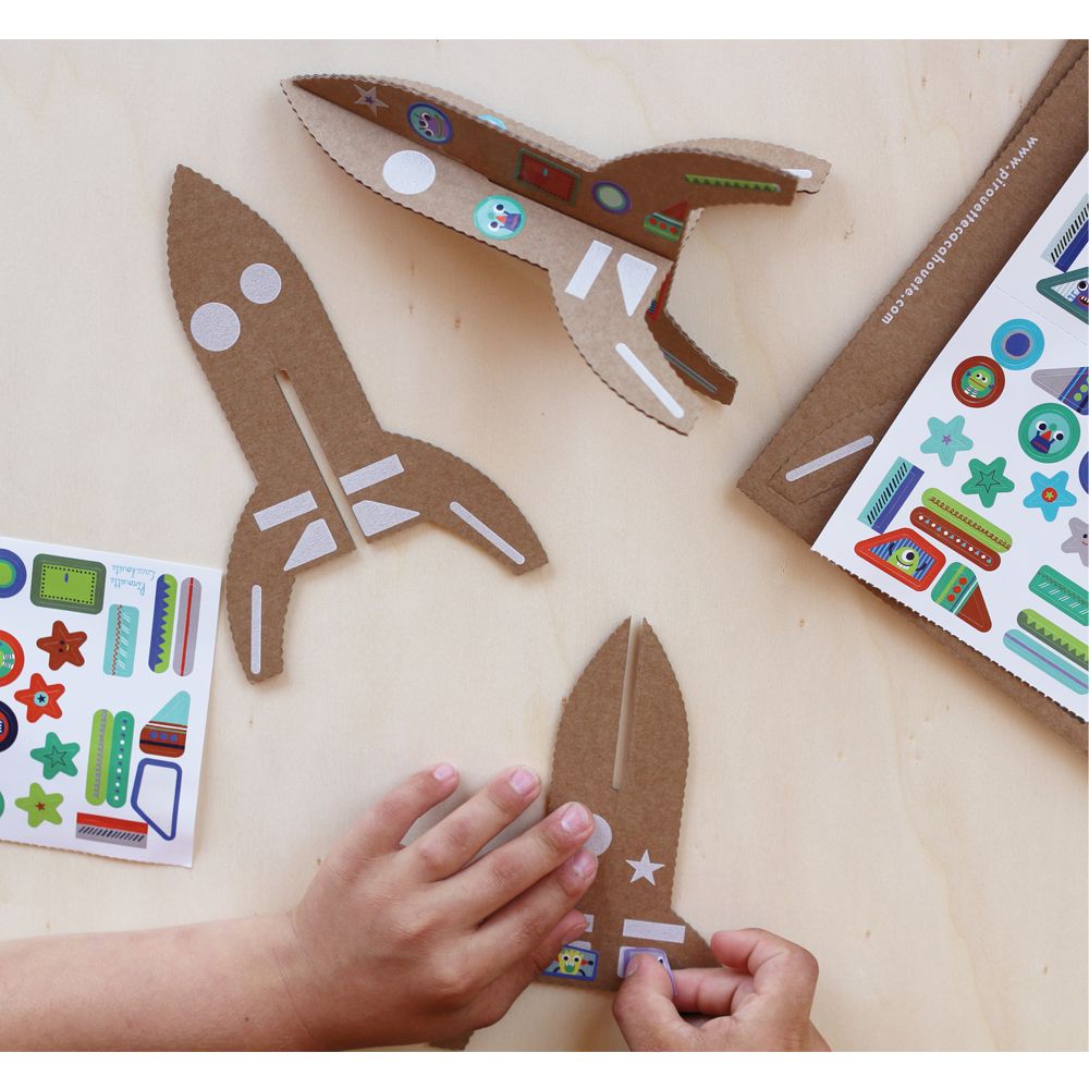 Build Your Own Cardboard Rocket With 120 Stickers - Set of 4- Product image n°1