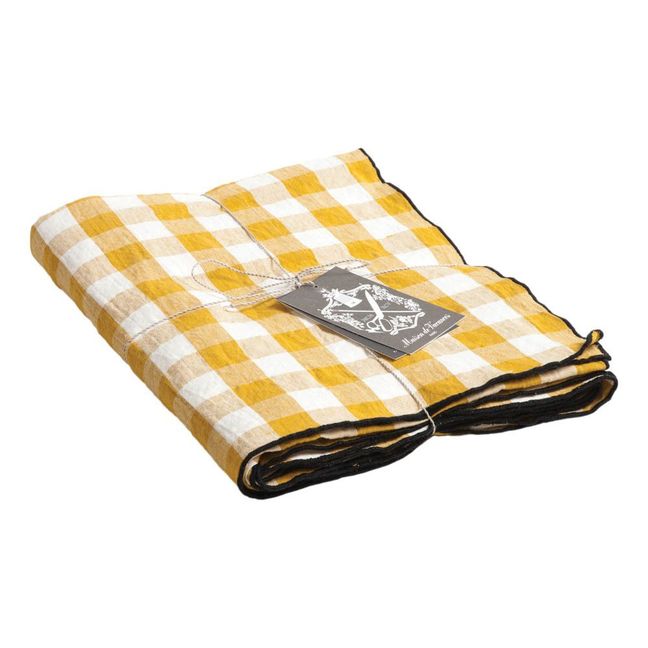 Quadratische Tischdecke Bourdon schwarz Mimi Vichy  | Vichy Ocre