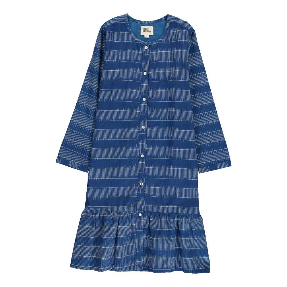 Le Petit Lucas du Tertre - Robe Boutonnée Ikat Rayé Fanny - Fille - Bleu