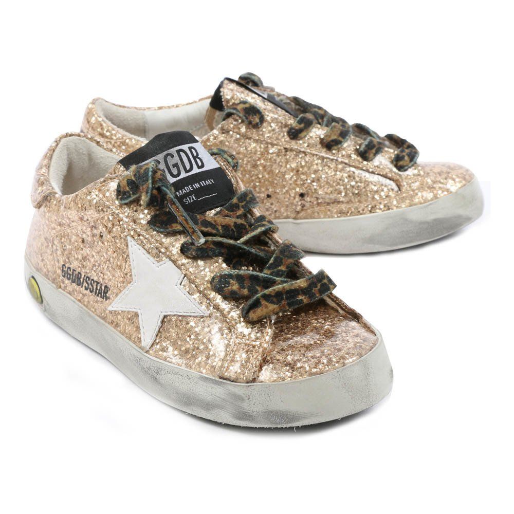 Leopard Lace-Up Glitter Trainers Gold Golden Goose Deluxe Brand