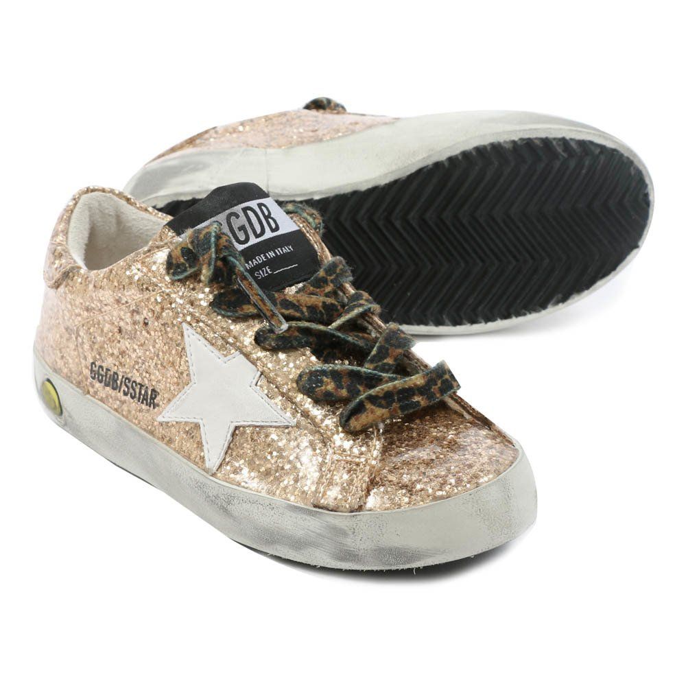 Leopard Lace-Up Glitter Trainers Gold Golden Goose Deluxe Brand