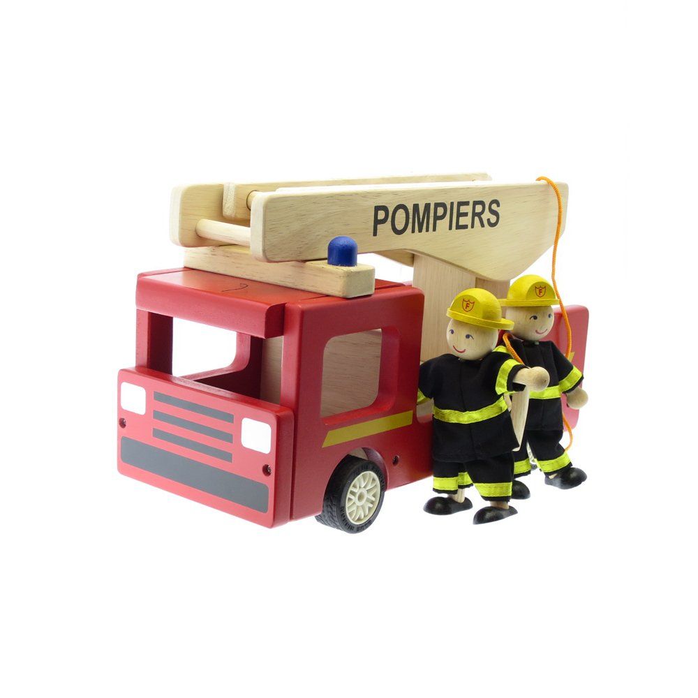 Bass & Bass - Camion de pompiers en bois - Multicolore