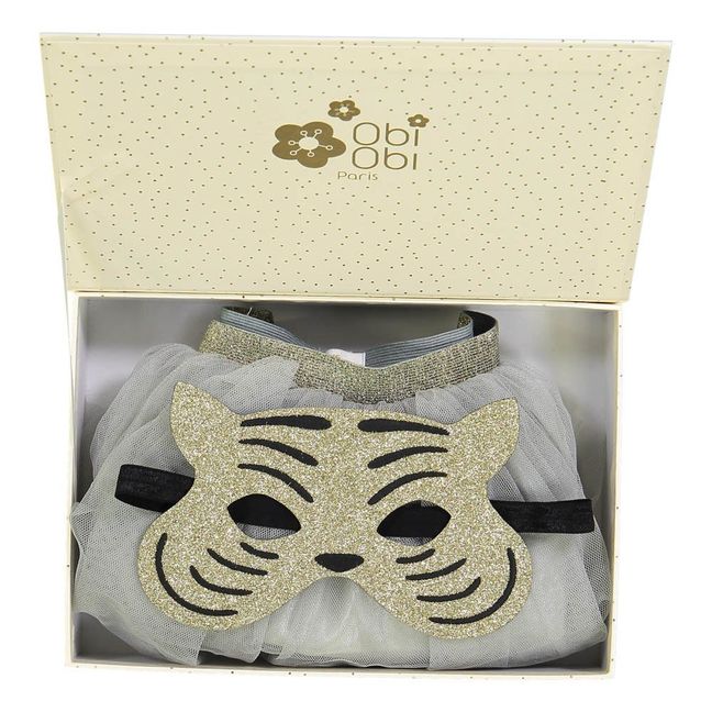Cofanetto travestimento tutu in tulle e maschera tigre | Dorato