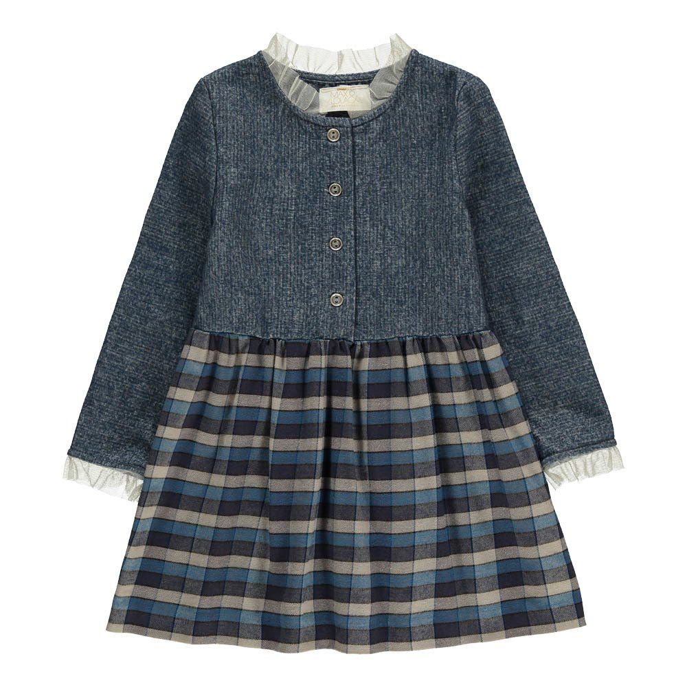 MAX & LOLA - Robe Bi-matières Carreaux Dapop - Fille - Bleu