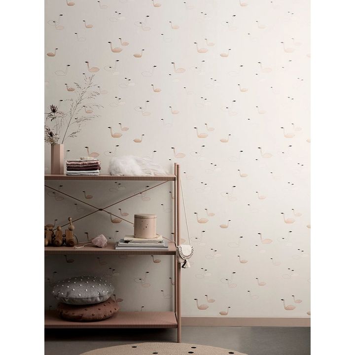 Ferm Living Kids - Swan Wallpaper - Pink | Smallable