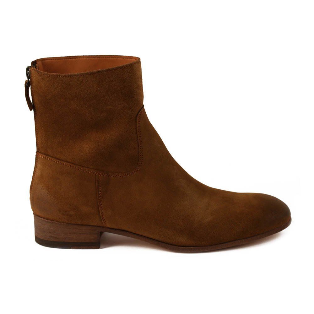 Suede Zip-Up Flat Boots Camel Anthology 