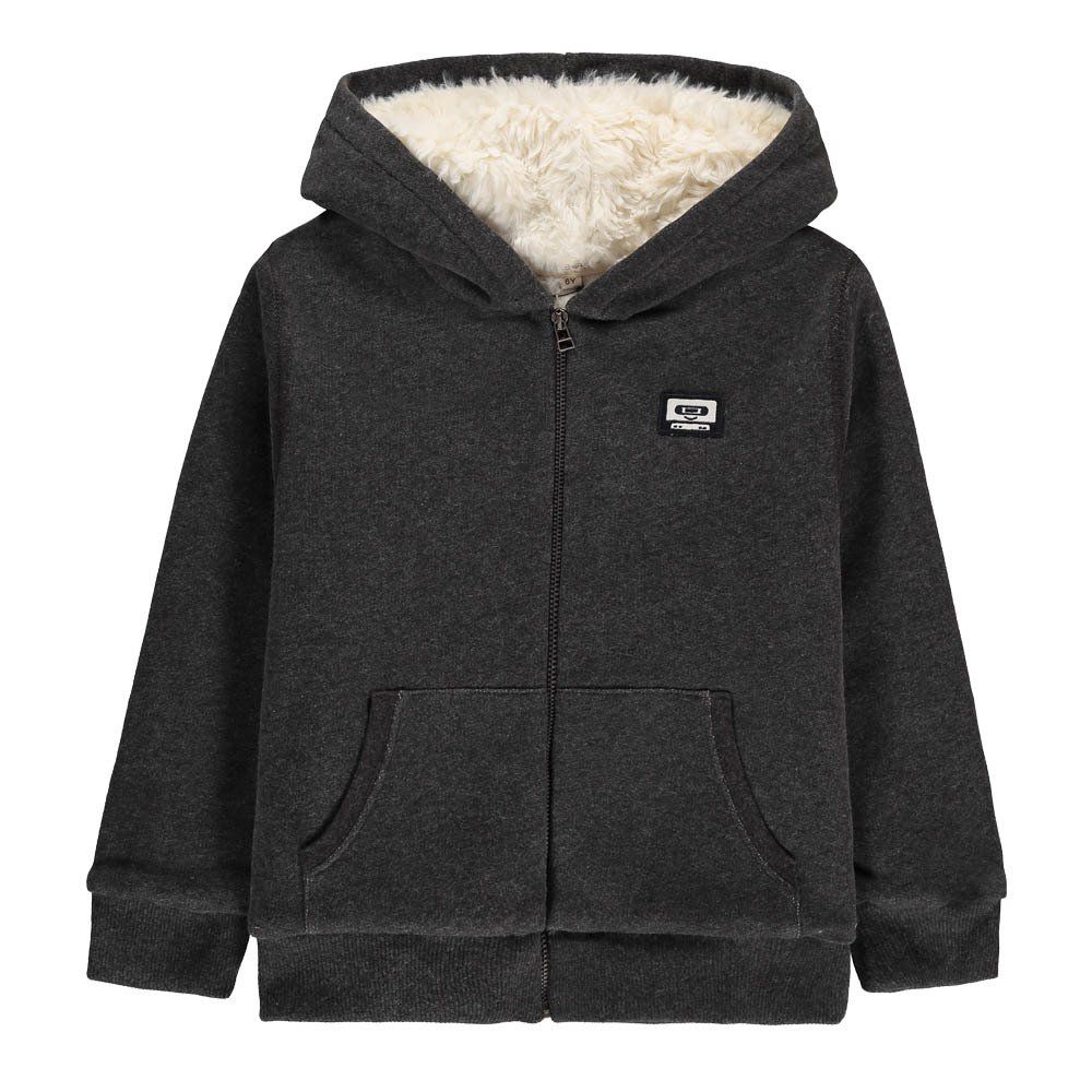 Hundred Pieces - Sweat Zippé Fourré Tape - Garçon - Gris anthracite chiné