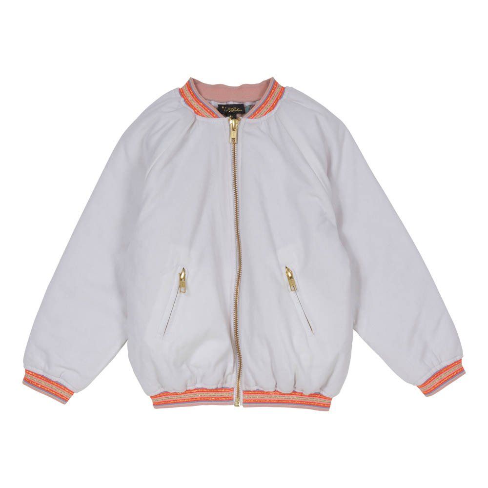 Nina Fruit Bomber Jacket with Embroidered Back White Velveteen