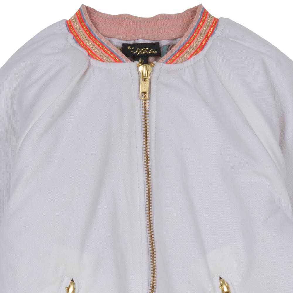 Nina Fruit Bomber Jacket with Embroidered Back White Velveteen