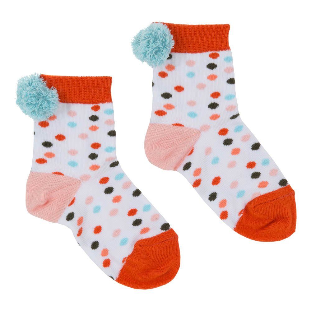 Velveteen - Chaussettes Pois Pompons Philo - Fille - Blanc