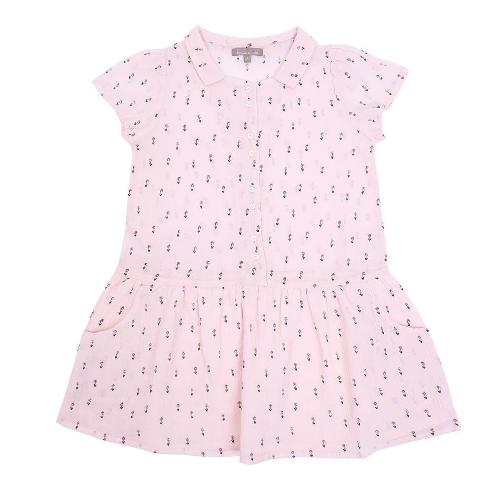 Emile et Ida - Robe Crépon Fleurs - Fille - Rose