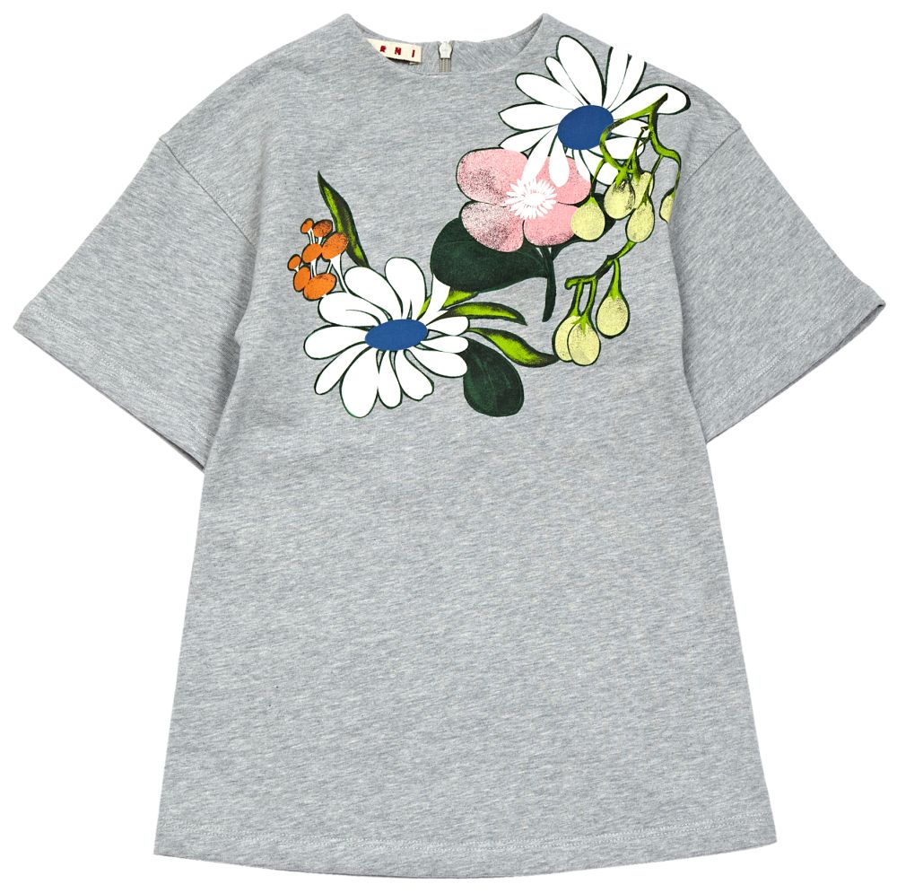 Marni - Robe Fleurie - Fille - Gris chiné
