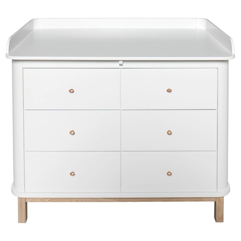 Oliver Furniture - Commode à langer 6 tiroirs chêne, grand plan à langer - Blanc