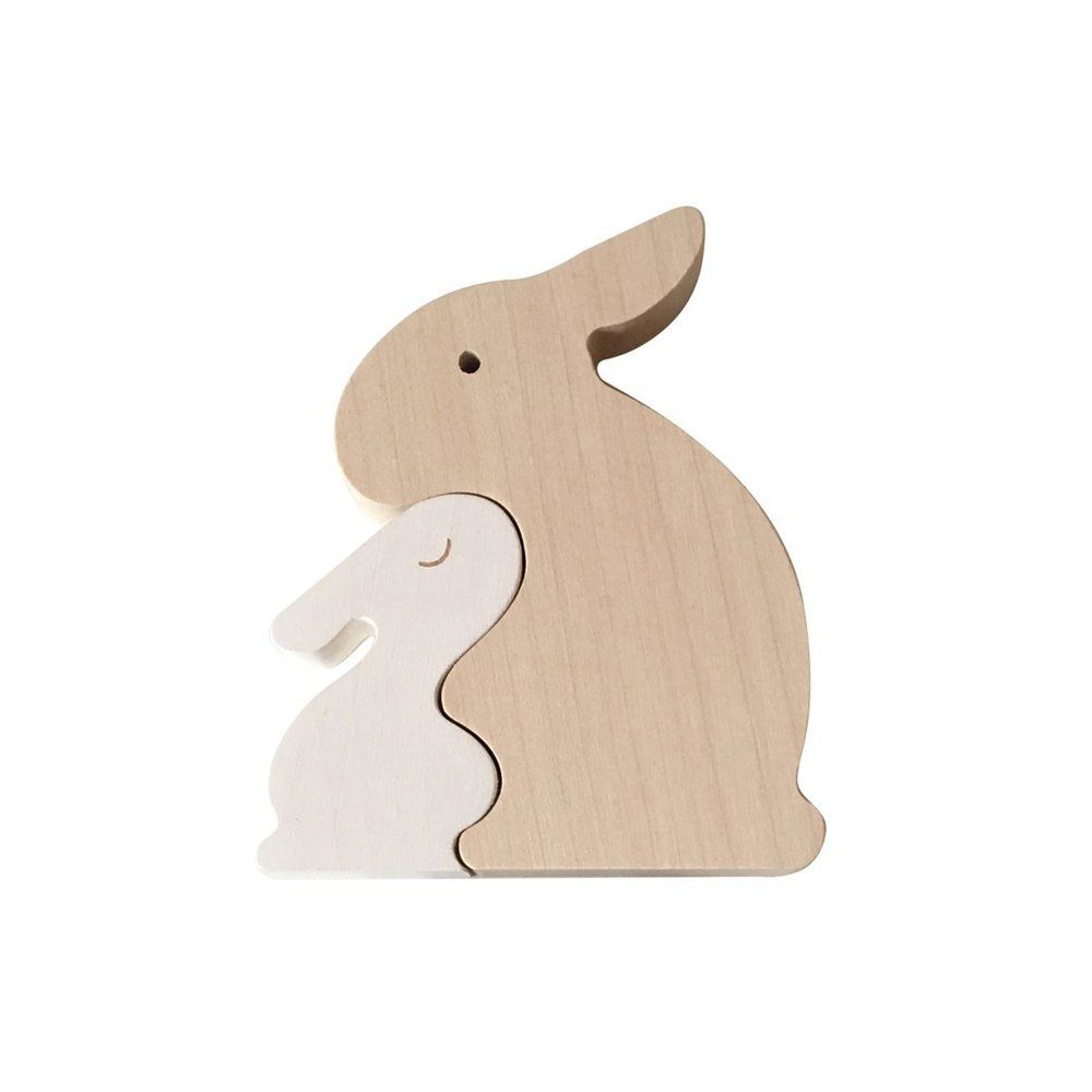 Briki Vroom Vroom - Puzzle décoratif lapins en bois d'érable - Blanc