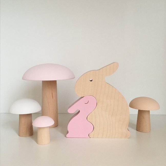 Puzle decorativo de conejos de madera de arce