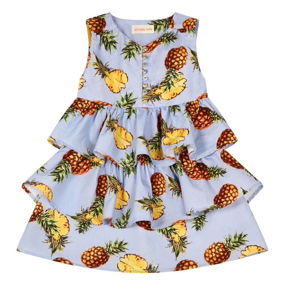Simple Kids - Robe Volants Ananas Cote - Fille - Bleu ciel