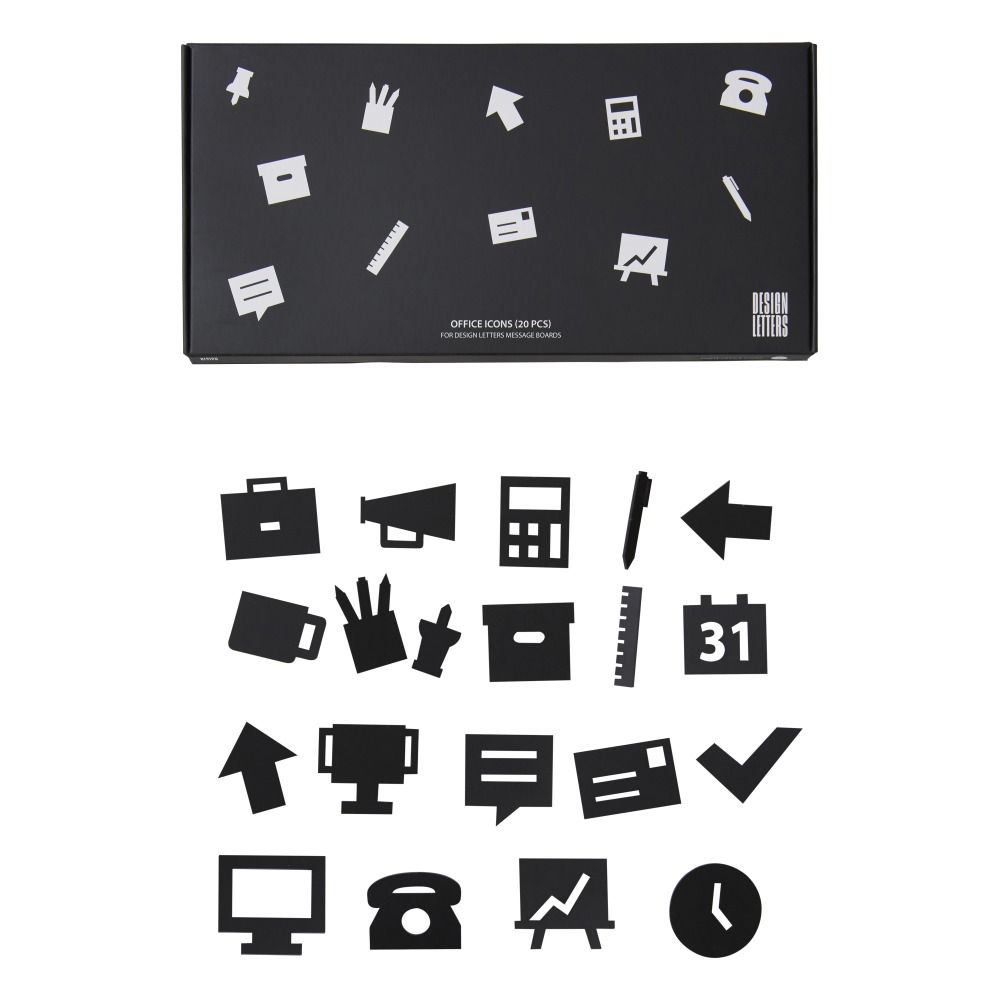 Design Letters - Icones bureau pour tableau à message - Set de 20 - Noir