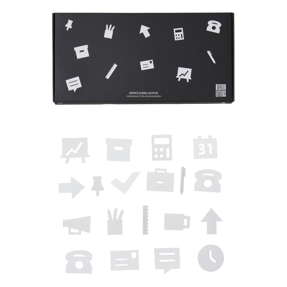 Design Letters - Icones bureau pour tableau à message - Set de 20 - Blanc
