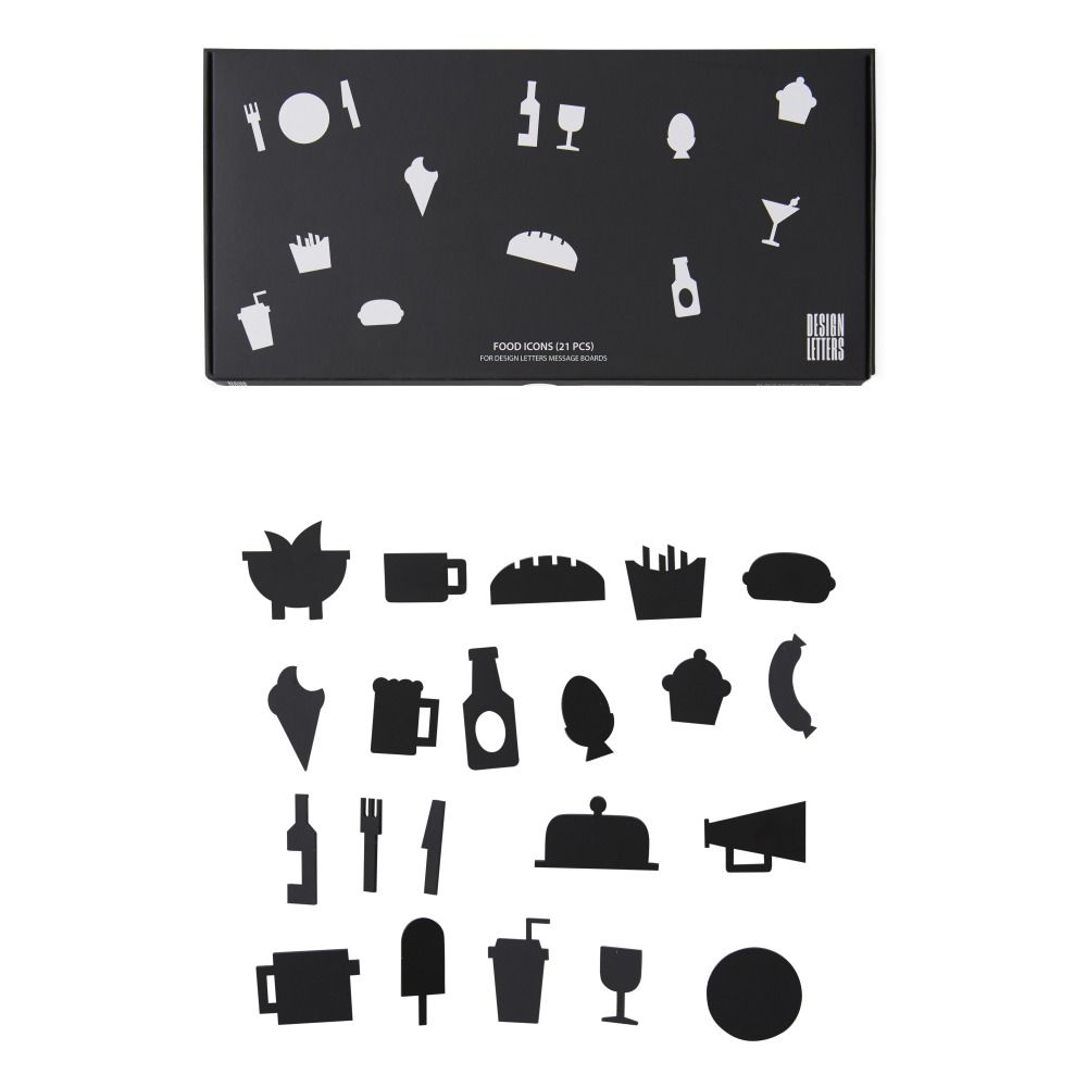 Design Letters - Icones nourriture pour tableau à message - 21 pièces - Noir