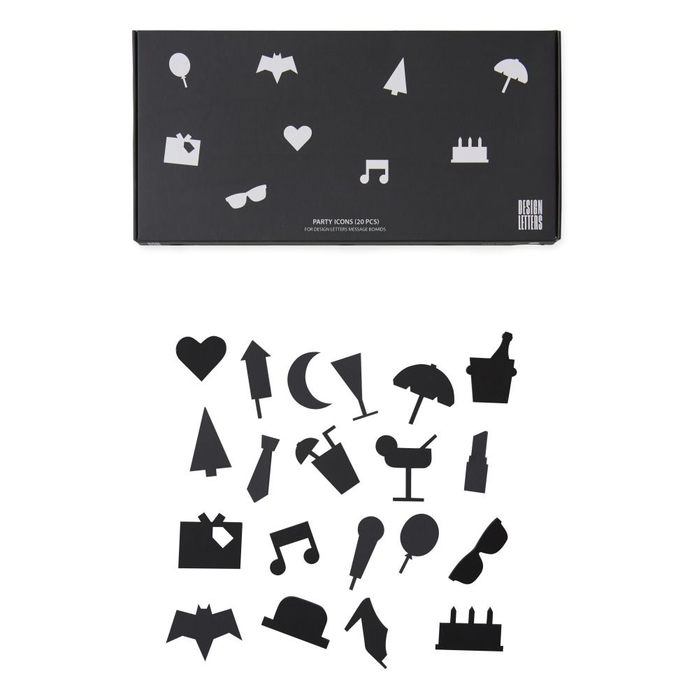 Design Letters - Icones fêtes pour tableau à message - Set de 20 - Noir