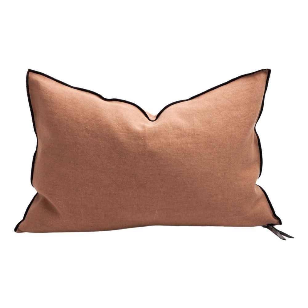Maison de vacances - Coussin Vice Versa Black Line en lin stone washed - Terracotta