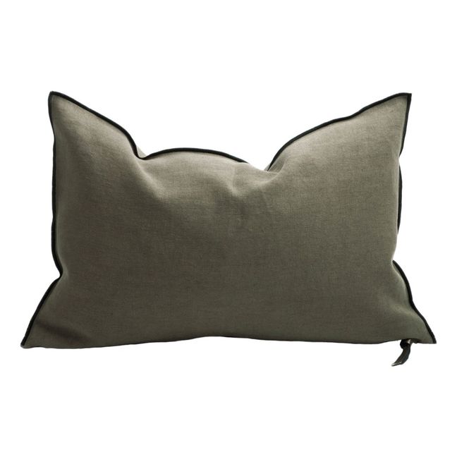 Coussin Vice Versa Black Line en lin stone washed | Crocodile