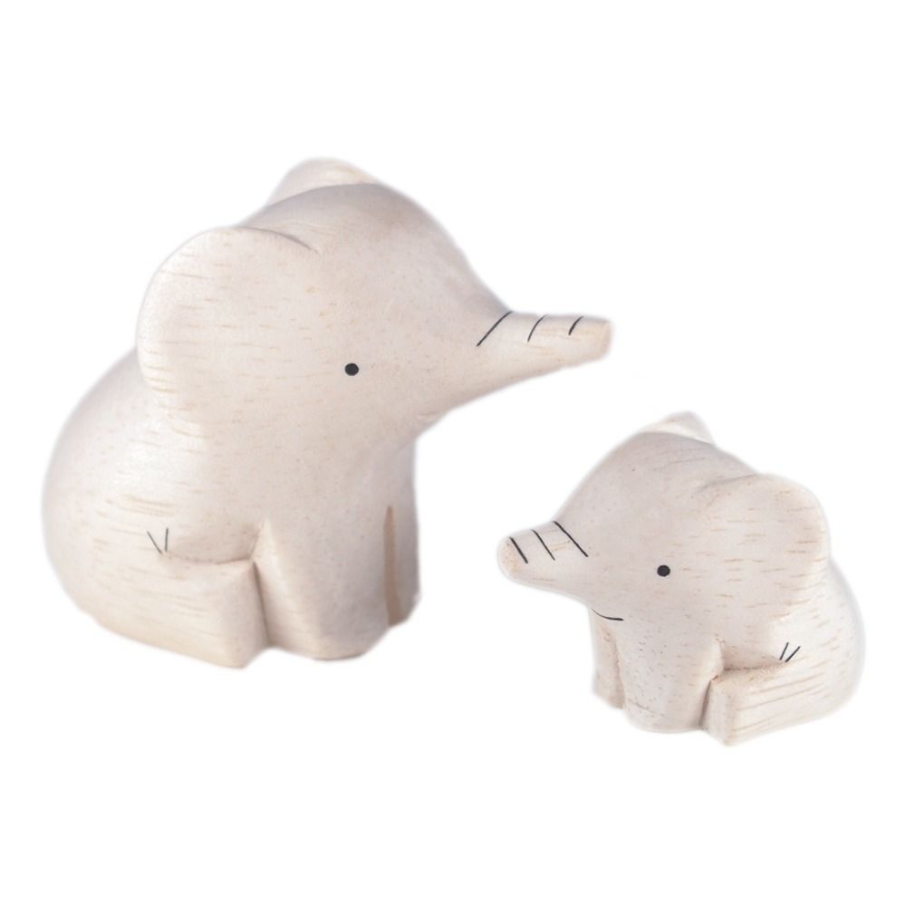 T-Lab - Figurines en bois Eléphants - Set de 2 - Blanc