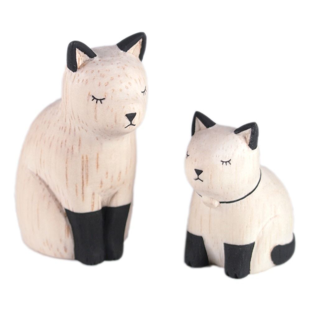 T-Lab - Figurines en bois Chats Siamois - Set de 2 - Blanc