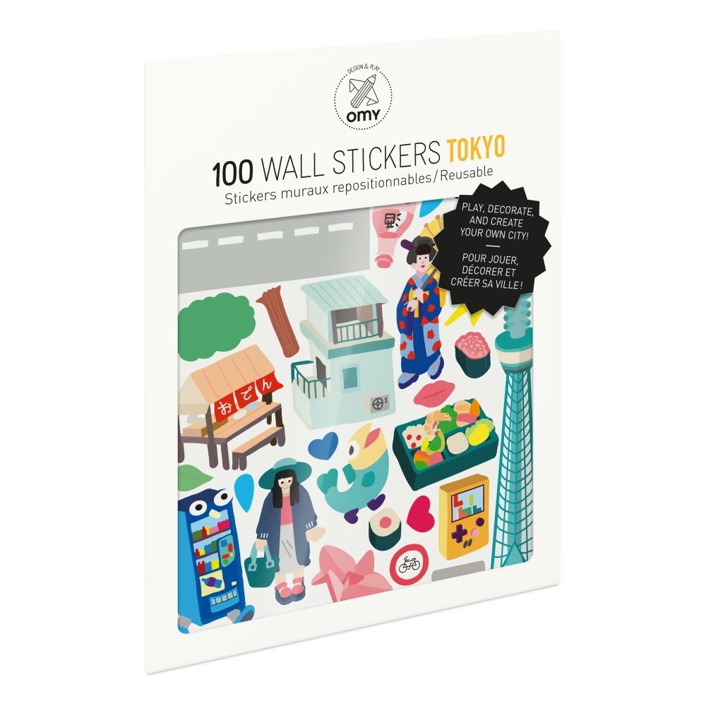 Omy - Planche de stickers muraux Tokyo - 100 stickers - Multicolore