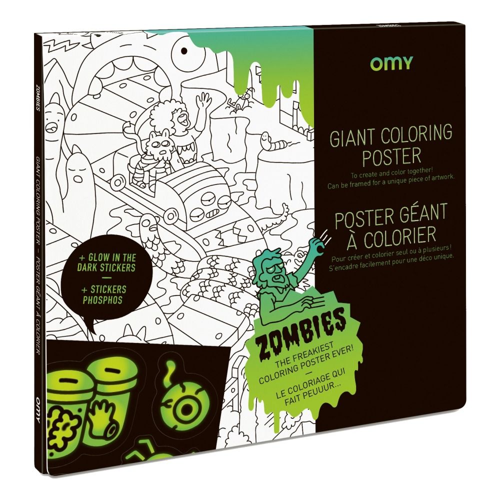Omy - Poster à colorier Géant Zombies et stickers phosphorescents - Blanc