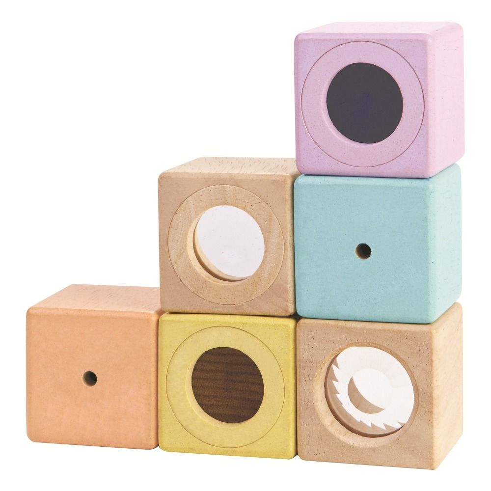 Plan Toys - Blocs sensoriels pastel - Set de 6 - Multicolore