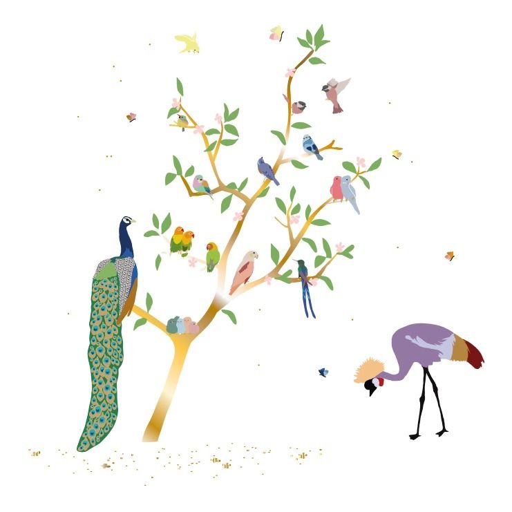 MIMI'lou - Sticker géant avec oiseaux - Doré
