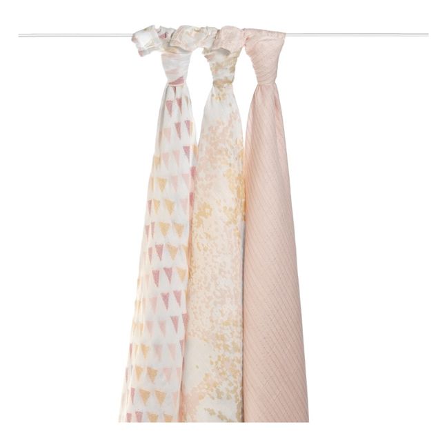 Mantas muselina tamaño maxi metálicas - Paquete de 3 | Rosa