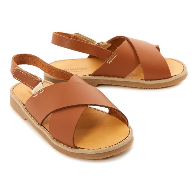 Crossed Leather Velcro Sandals | Camel