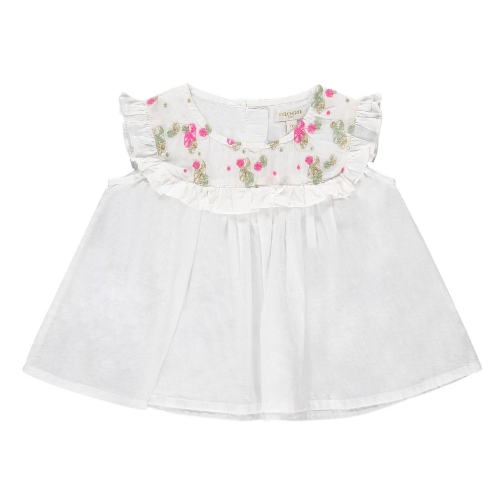 Moon Paris - Blouse Fleurs Brodées Volants Bali - Fille - Blanc