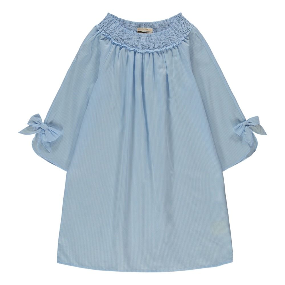 Scotch & Soda - Robe Rayée Epaules Dénudées - Fille - Bleu ciel