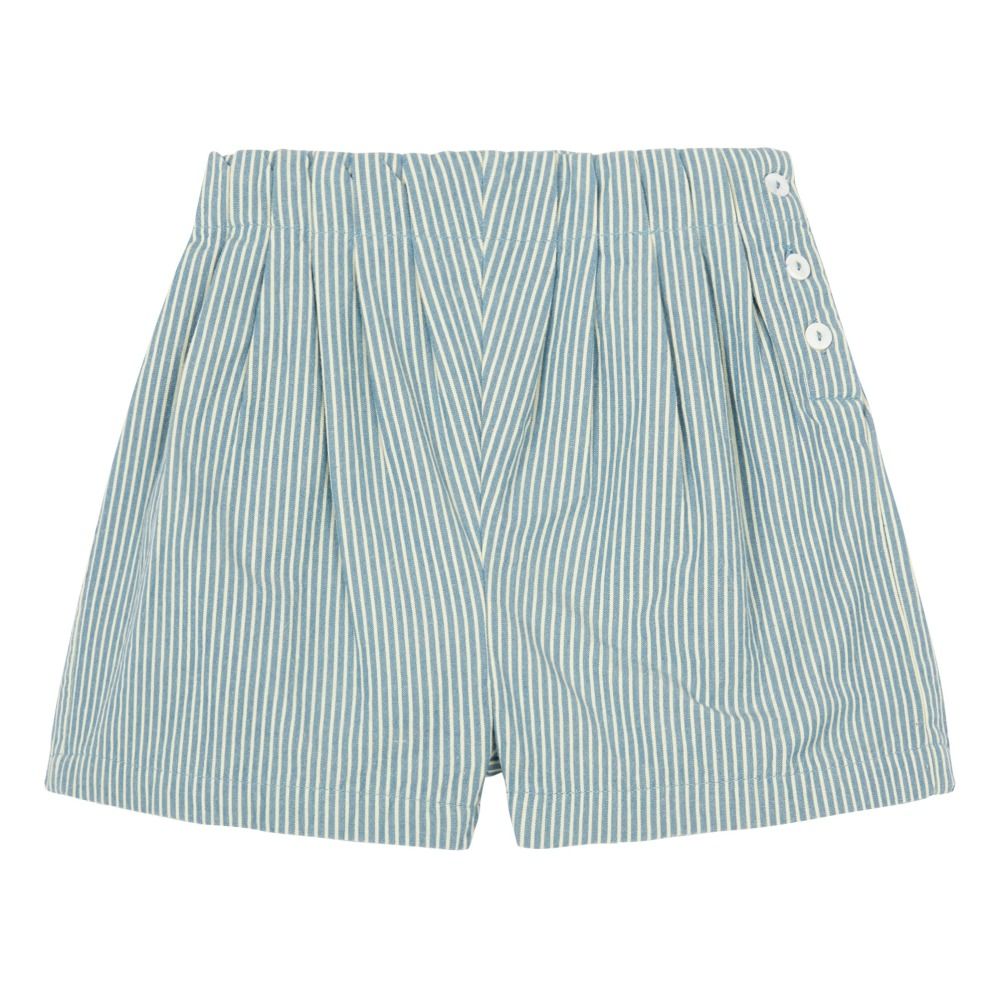 Side Button Striped Shorts Blue Bonnet à pompon Fashion Children