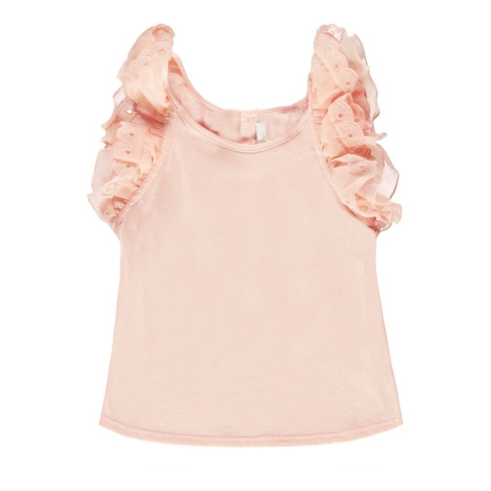 Chloé - Débardeur Volants Brodés - Fille - Rose poudré