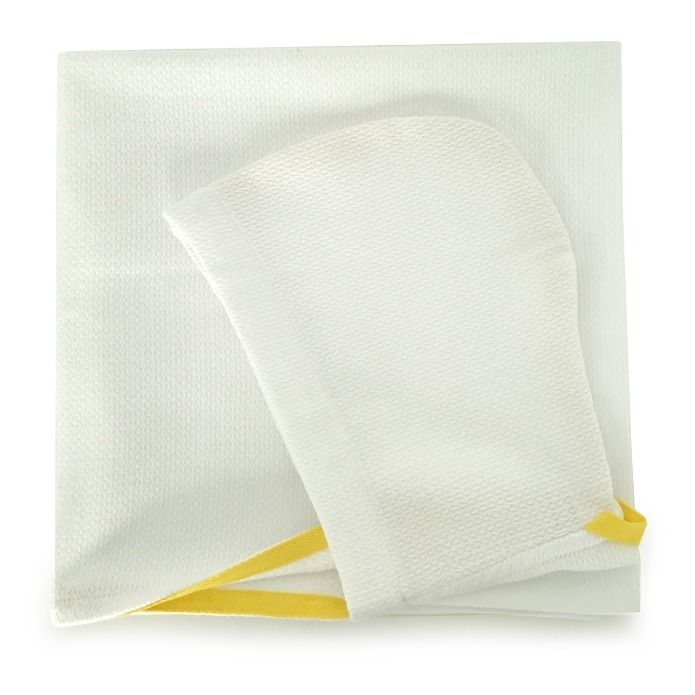 Cape de bain bébé et gant en coton bio Blanc- Image produit n°0