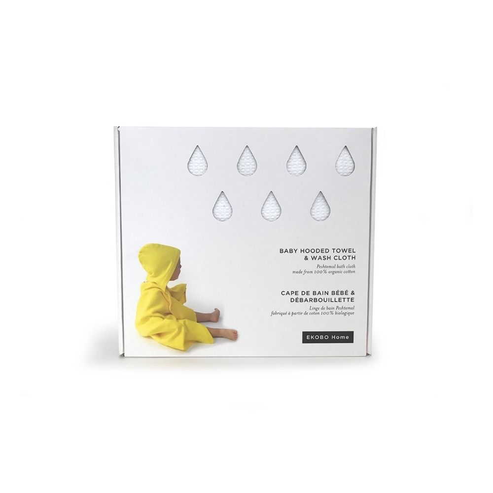 Cape de bain bébé et gant en coton bio Blanc- Image produit n°2