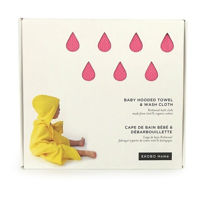 Cape de bain bébé et gant en coton bio | Rose
