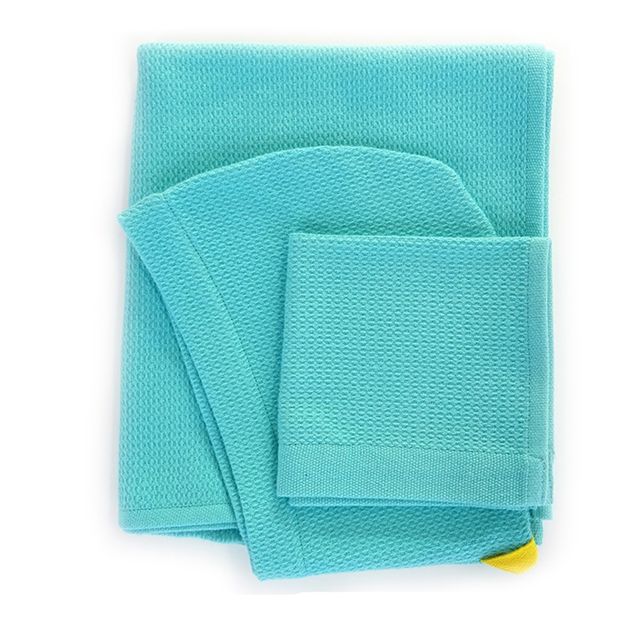 Cape De Bain Bebe Et Gant En Coton Bio Bleu Turquoise Ekobo