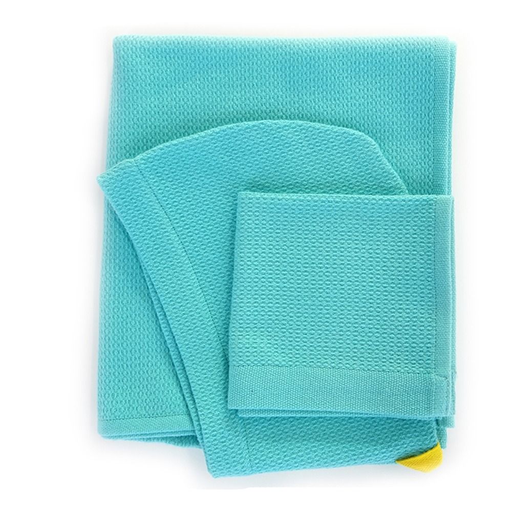 Ekobo - Cape de bain bébé et gant en coton bio - Bleu turquoise