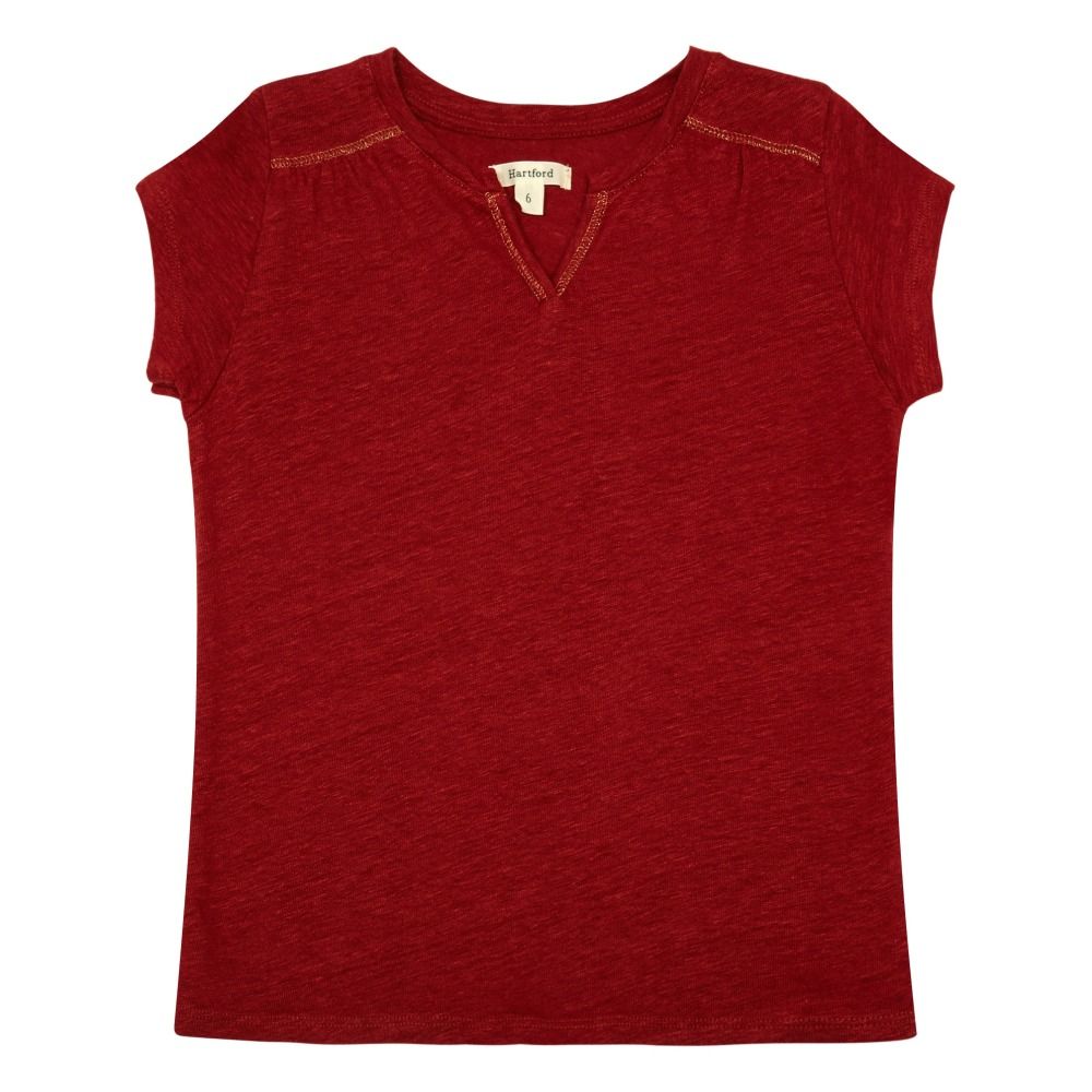 Hartford - Top Lin Coutures Lurex Tuit - Fille - Rouge vermillon