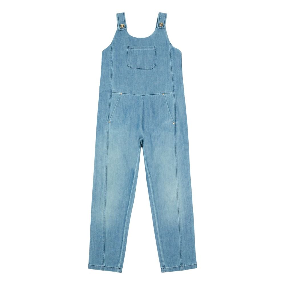 Chloé - Salopette Denim Léger NÅ“ud Dos - Fille - Bleu