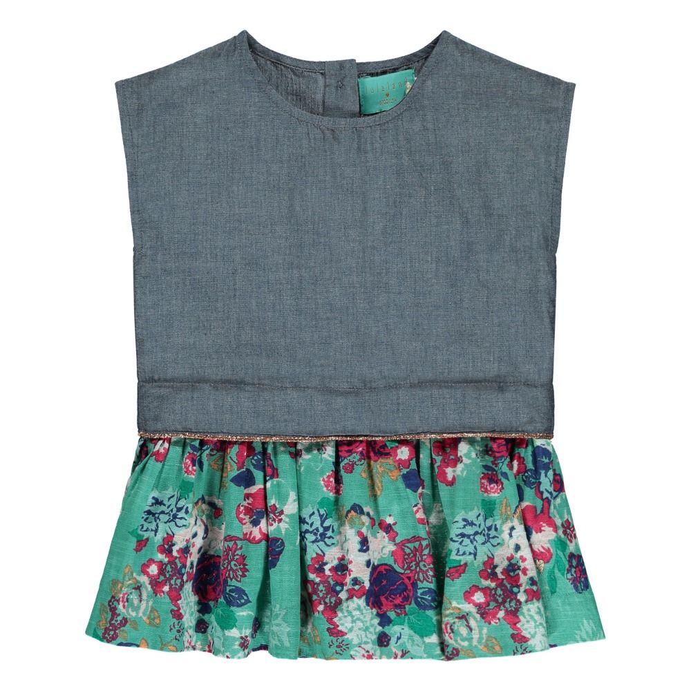 Lulaland - Robe Coton Bio Bi-matières Arla - Fille - Bleu jean