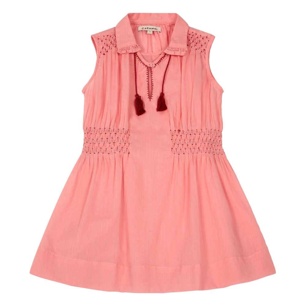 Caramel - Robe Smockée Pompons Brezel - Fille - Rose pâle