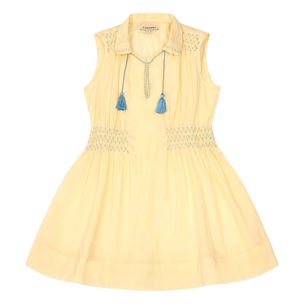 Caramel - Robe Smockée Pompons Brezel - Fille - Jaune pâle